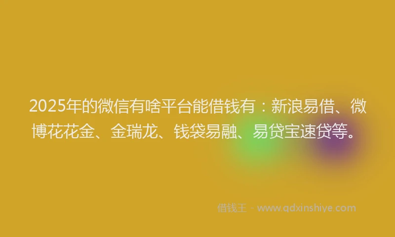 2025年的微信有啥平台能借钱有：新浪易借、微博花花金、金瑞龙、钱袋易融、易贷宝速贷等。