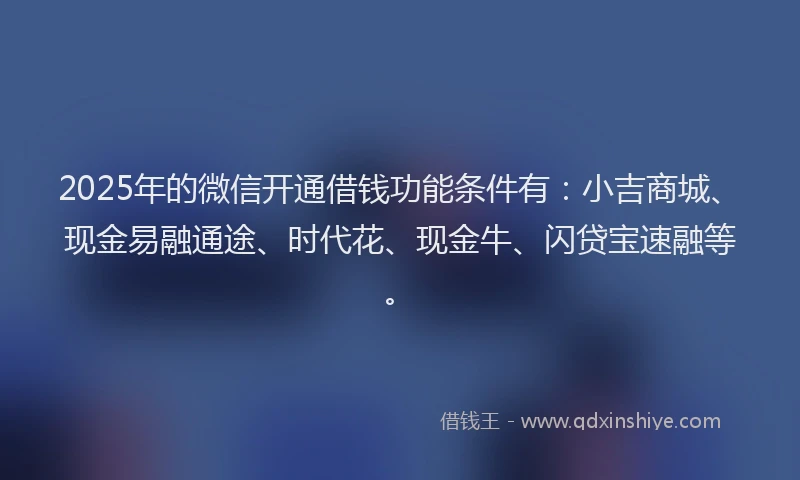 2025年的微信开通借钱功能条件有：小吉商城、现金易融通途、时代花、现金牛、闪贷宝速融等。