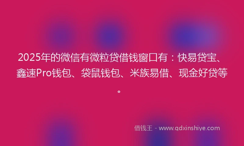 2025年的微信有微粒贷借钱窗口有：快易贷宝、鑫速Pro钱包、袋鼠钱包、米族易借、现金好贷等。