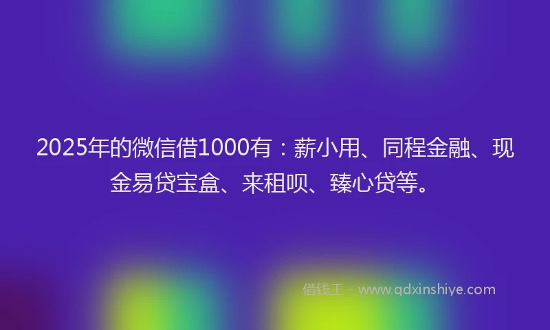 2025年的微信借1000有：薪小用、同程金融、现金易贷宝盒、来租呗、臻心贷等。