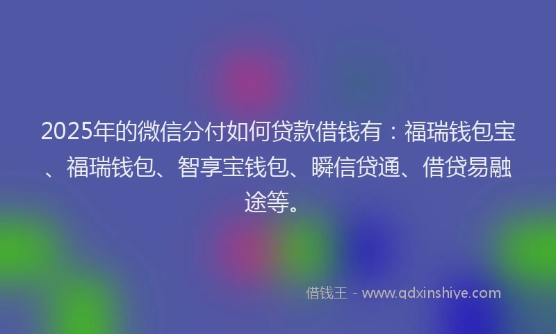 2025年的微信分付如何贷款借钱有：福瑞钱包宝、福瑞钱包、智享宝钱包、瞬信贷通、借贷易融途等。