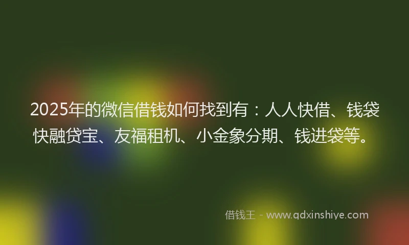 2025年的微信借钱如何找到有：人人快借、钱袋快融贷宝、友福租机、小金象分期、钱进袋等。