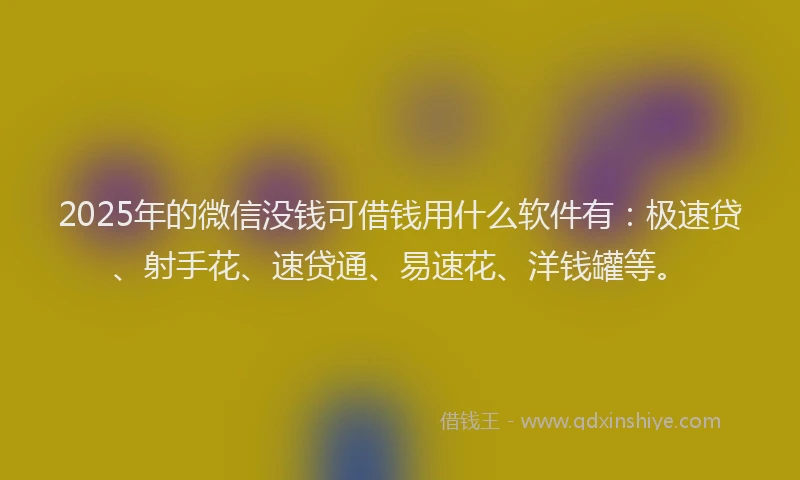 2025年的微信没钱可借钱用什么软件有：极速贷、射手花、速贷通、易速花、洋钱罐等。