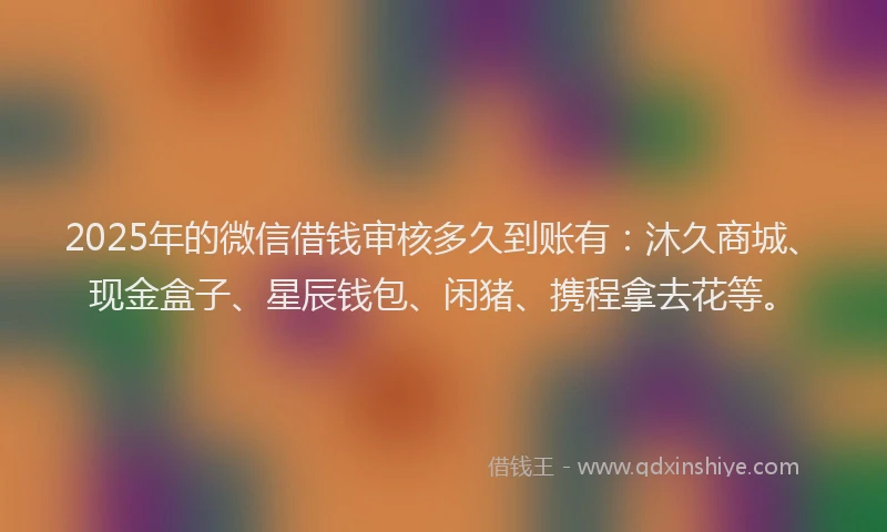 2025年的微信借钱审核多久到账有：沐久商城、现金盒子、星辰钱包、闲猪、携程拿去花等。