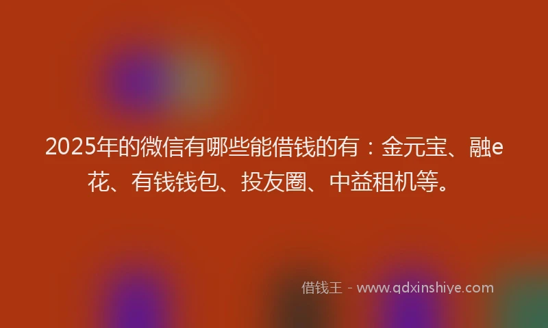 2025年的微信有哪些能借钱的有：金元宝、融e花、有钱钱包、投友圈、中益租机等。