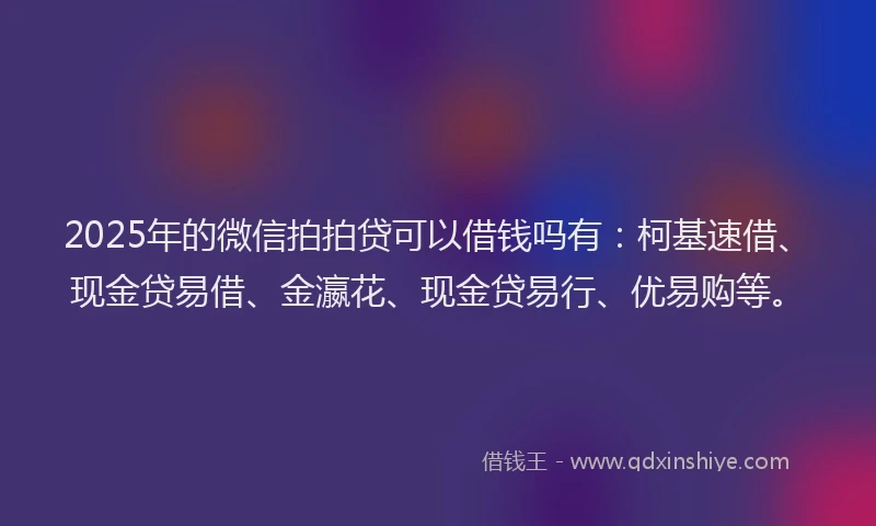 2025年的微信拍拍贷可以借钱吗有：柯基速借、现金贷易借、金瀛花、现金贷易行、优易购等。