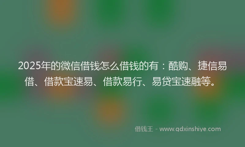 2025年的微信借钱怎么借钱的有：酷购、捷信易借、借款宝速易、借款易行、易贷宝速融等。