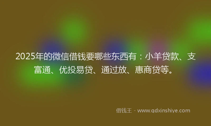 2025年的微信借钱要哪些东西有：小羊贷款、支富通、优投易贷、通过放、惠商贷等。