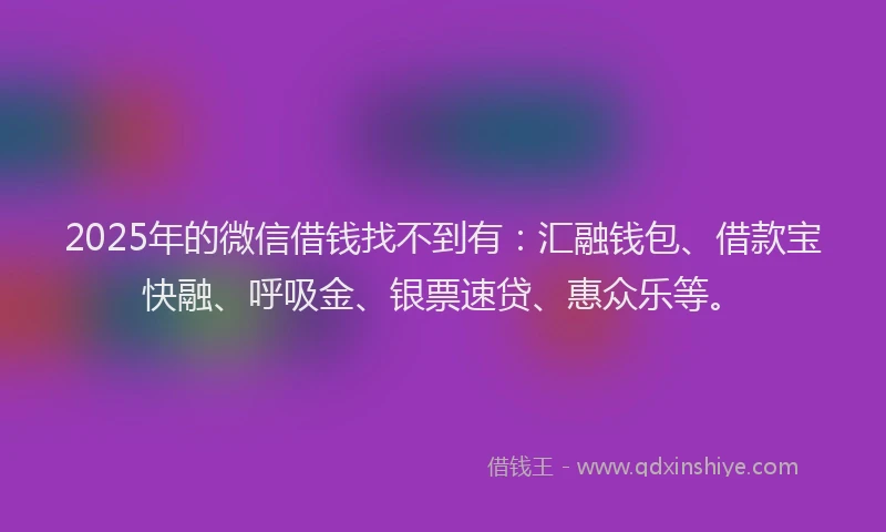 2025年的微信借钱找不到有：汇融钱包、借款宝快融、呼吸金、银票速贷、惠众乐等。