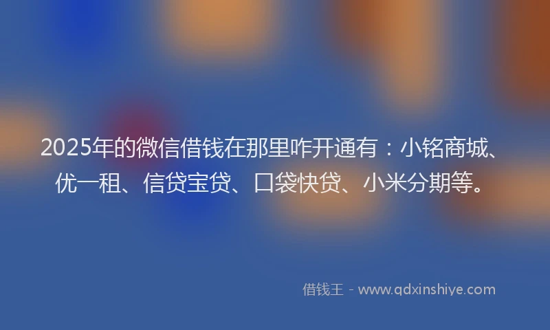 2025年的微信借钱在那里咋开通有：小铭商城、优一租、信贷宝贷、口袋快贷、小米分期等。