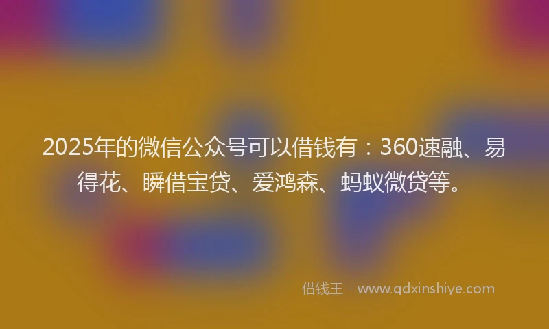 2025年的微信公众号可以借钱有：360速融、易得花、瞬借宝贷、爱鸿森、蚂蚁微贷等。