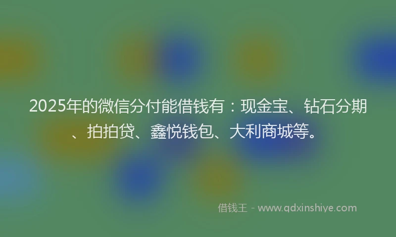 2025年的微信分付能借钱有：现金宝、钻石分期、拍拍贷、鑫悦钱包、大利商城等。