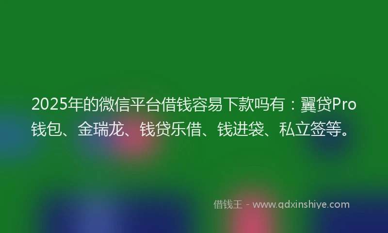 2025年的微信平台借钱容易下款吗有：翼贷Pro钱包、金瑞龙、钱贷乐借、钱进袋、私立签等。