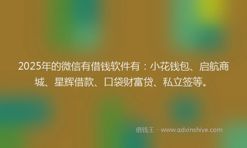 2025年的微信有借钱软件有：小花钱包、启航商城、星辉借款、口袋财富贷、私立签等。