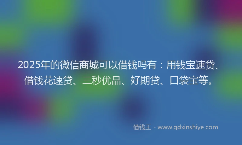 2025年的微信商城可以借钱吗有：用钱宝速贷、借钱花速贷、三秒优品、好期贷、口袋宝等。