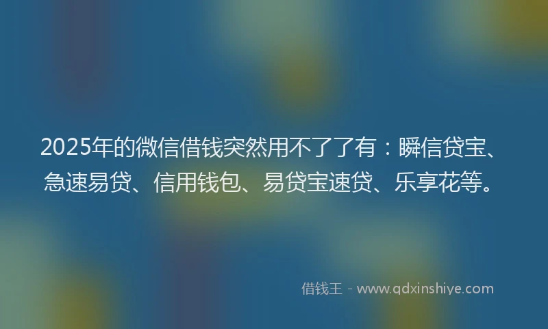 2025年的微信借钱突然用不了了有：瞬信贷宝、急速易贷、信用钱包、易贷宝速贷、乐享花等。
