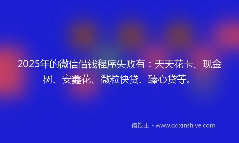 2025年的微信借钱程序失败有：天天花卡、现金树、安鑫花、微粒快贷、臻心贷等。