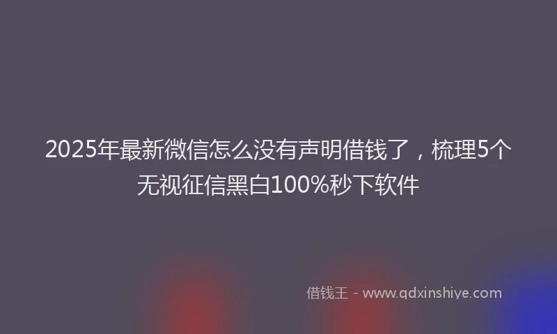 2025年最新微信怎么没有声明借钱了，梳理5个无视征信黑白100%秒下软件