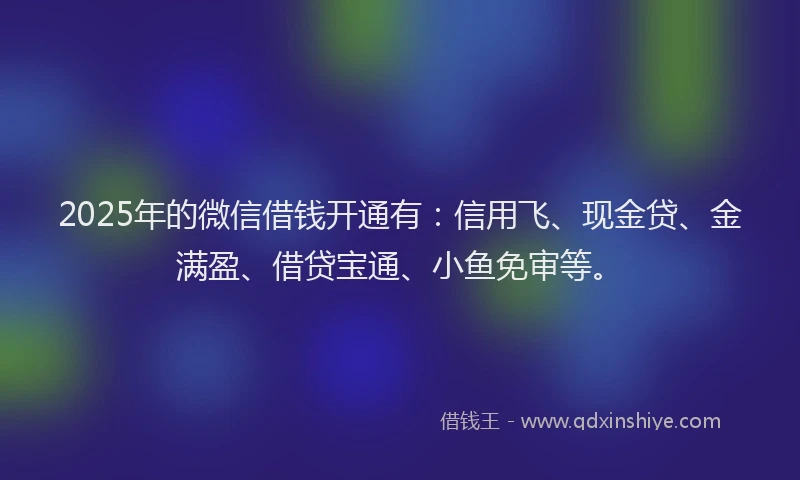 2025年的微信借钱开通有：信用飞、现金贷、金满盈、借贷宝通、小鱼免审等。