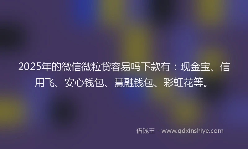 2025年的微信微粒贷容易吗下款有：现金宝、信用飞、安心钱包、慧融钱包、彩虹花等。