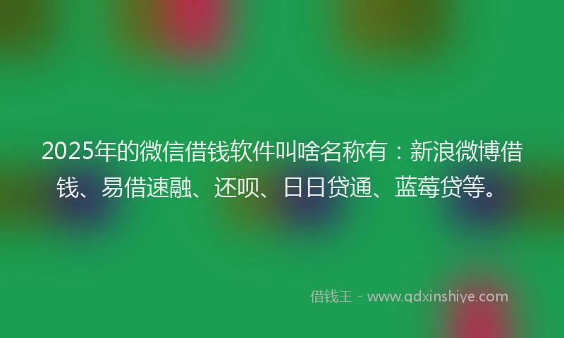 2025年的微信借钱软件叫啥名称有：新浪微博借钱、易借速融、还呗、日日贷通、蓝莓贷等。