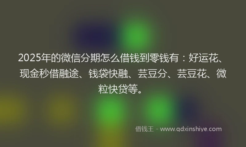2025年的微信分期怎么借钱到零钱有：好运花、现金秒借融途、钱袋快融、芸豆分、芸豆花、微粒快贷等。