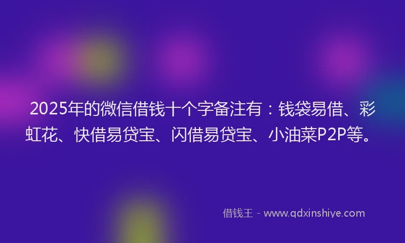 2025年的微信借钱十个字备注有：钱袋易借、彩虹花、快借易贷宝、闪借易贷宝、小油菜P2P等。