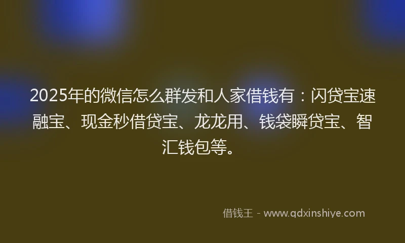 2025年的微信怎么群发和人家借钱有：闪贷宝速融宝、现金秒借贷宝、龙龙用、钱袋瞬贷宝、智汇钱包等。