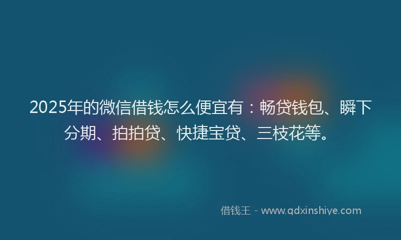 2025年的微信借钱怎么便宜有：畅贷钱包、瞬下分期、拍拍贷、快捷宝贷、三枝花等。