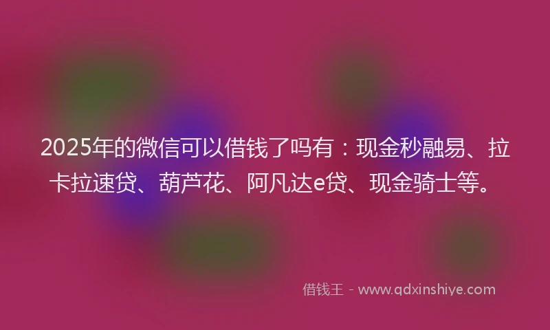 2025年的微信可以借钱了吗有：现金秒融易、拉卡拉速贷、葫芦花、阿凡达e贷、现金骑士等。