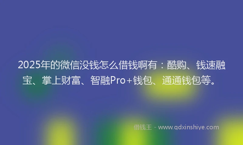 2025年的微信没钱怎么借钱啊有：酷购、钱速融宝、掌上财富、智融Pro+钱包、通通钱包等。
