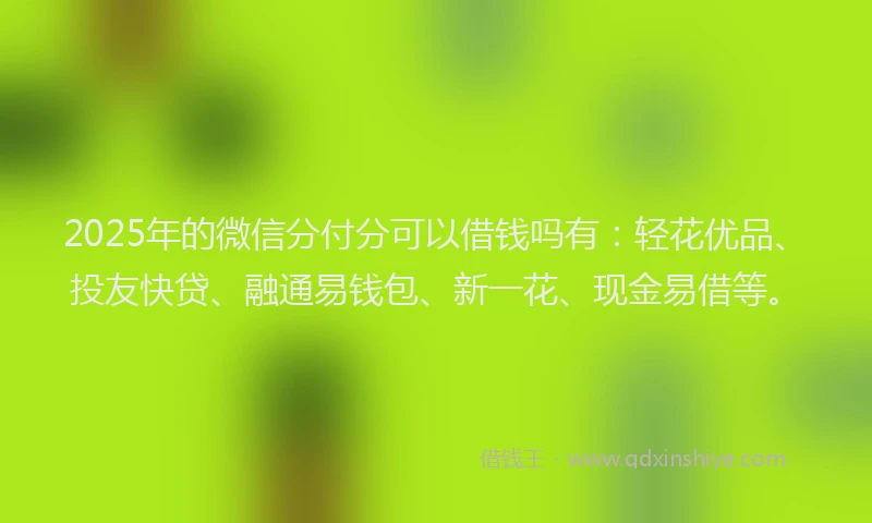 2025年的微信分付分可以借钱吗有：轻花优品、投友快贷、融通易钱包、新一花、现金易借等。