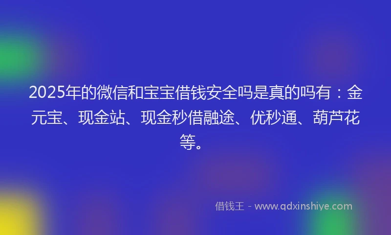 2025年的微信和宝宝借钱安全吗是真的吗有：金元宝、现金站、现金秒借融途、优秒通、葫芦花等。