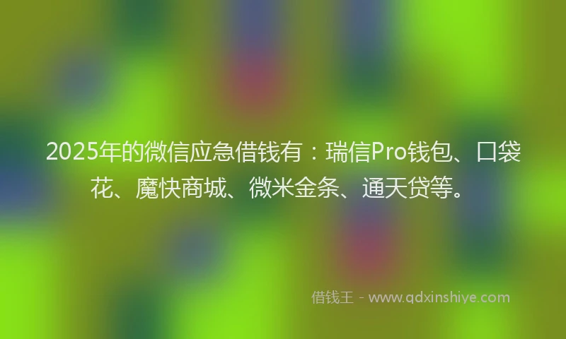 2025年的微信应急借钱有：瑞信Pro钱包、口袋花、魔快商城、微米金条、通天贷等。