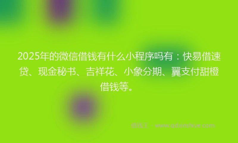 2025年的微信借钱有什么小程序吗有：快易借速贷、现金秘书、吉祥花、小象分期、翼支付甜橙借钱等。
