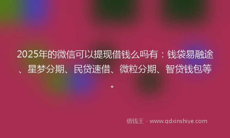 2025年的微信可以提现借钱么吗有：钱袋易融途、星梦分期、民贷速借、微粒分期、智贷钱包等。