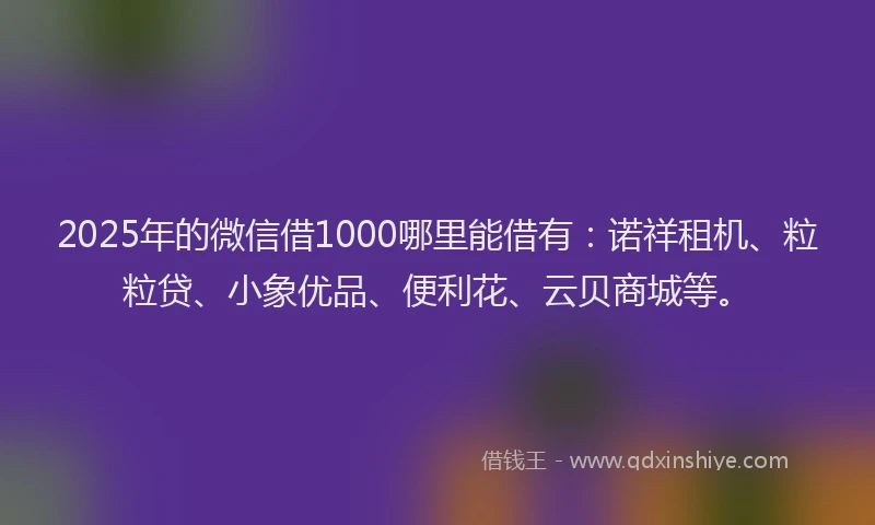 2025年的微信借1000哪里能借有：诺祥租机、粒粒贷、小象优品、便利花、云贝商城等。