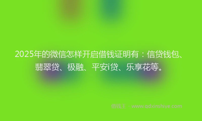 2025年的微信怎样开启借钱证明有：信贷钱包、翡翠贷、极融、平安i贷、乐享花等。