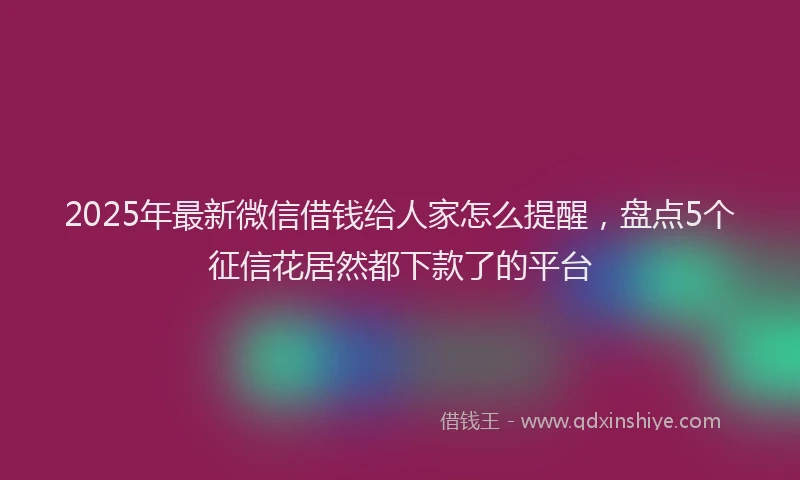 2025年最新微信借钱给人家怎么提醒，盘点5个征信花居然都下款了的平台