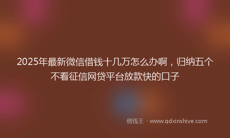 2025年最新微信借钱十几万怎么办啊，归纳五个不看征信网贷平台放款快的口子