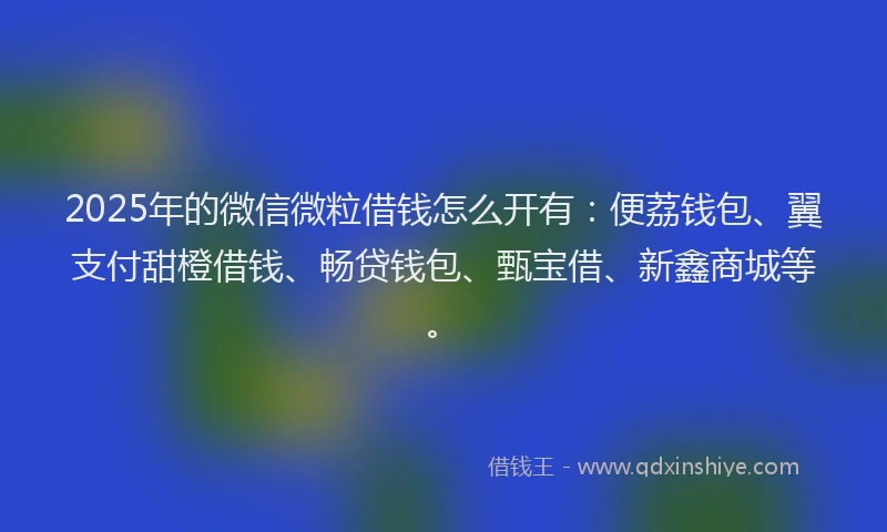 2025年的微信微粒借钱怎么开有：便荔钱包、翼支付甜橙借钱、畅贷钱包、甄宝借、新鑫商城等。