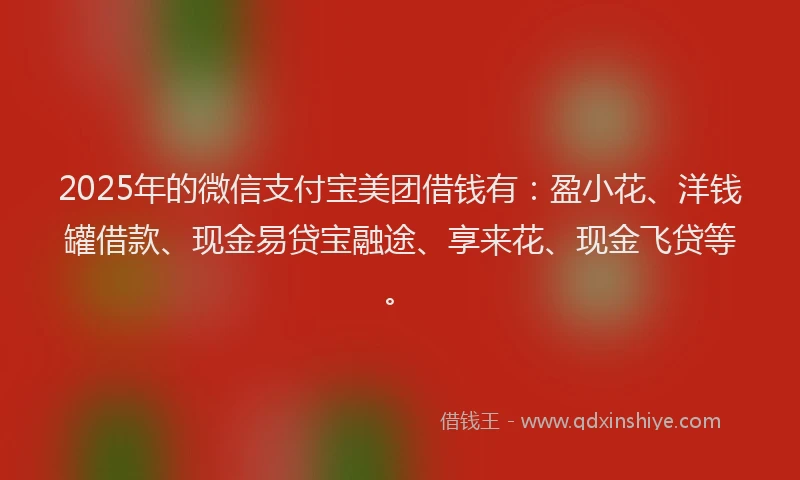 2025年的微信支付宝美团借钱有：盈小花、洋钱罐借款、现金易贷宝融途、享来花、现金飞贷等。
