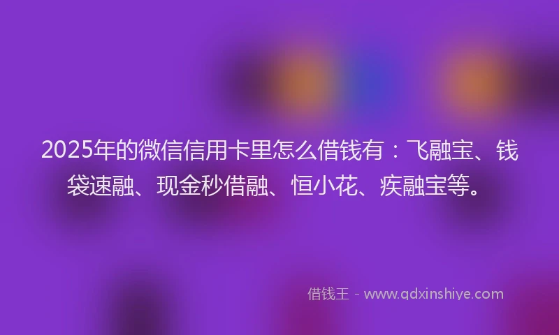2025年的微信信用卡里怎么借钱有：飞融宝、钱袋速融、现金秒借融、恒小花、疾融宝等。