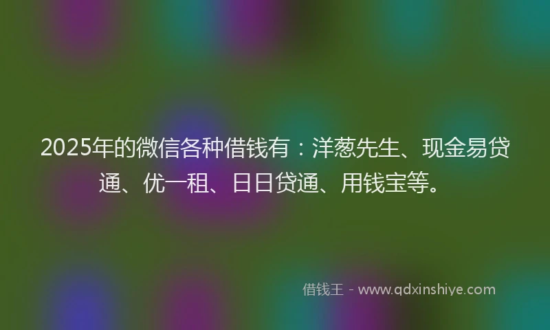 2025年的微信各种借钱有：洋葱先生、现金易贷通、优一租、日日贷通、用钱宝等。