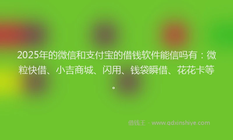 2025年的微信和支付宝的借钱软件能信吗有：微粒快借、小吉商城、闪用、钱袋瞬借、花花卡等。