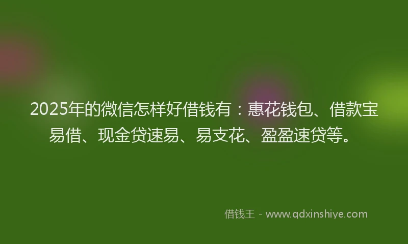 2025年的微信怎样好借钱有：惠花钱包、借款宝易借、现金贷速易、易支花、盈盈速贷等。