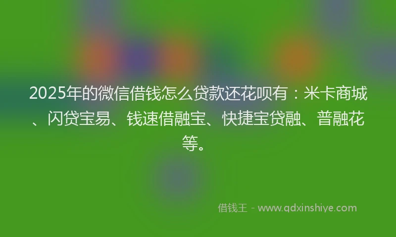 2025年的微信借钱怎么贷款还花呗有：米卡商城、闪贷宝易、钱速借融宝、快捷宝贷融、普融花等。