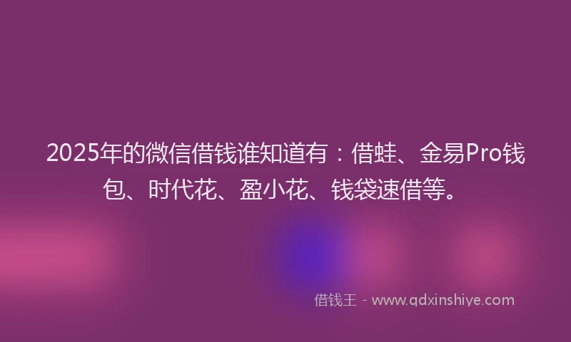 2025年的微信借钱谁知道有：借蛙、金易Pro钱包、时代花、盈小花、钱袋速借等。