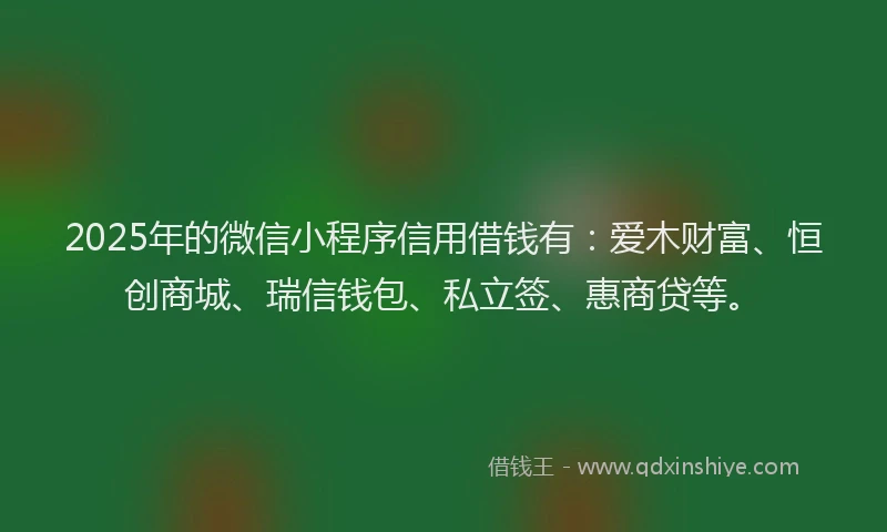 2025年的微信小程序信用借钱有：爱木财富、恒创商城、瑞信钱包、私立签、惠商贷等。