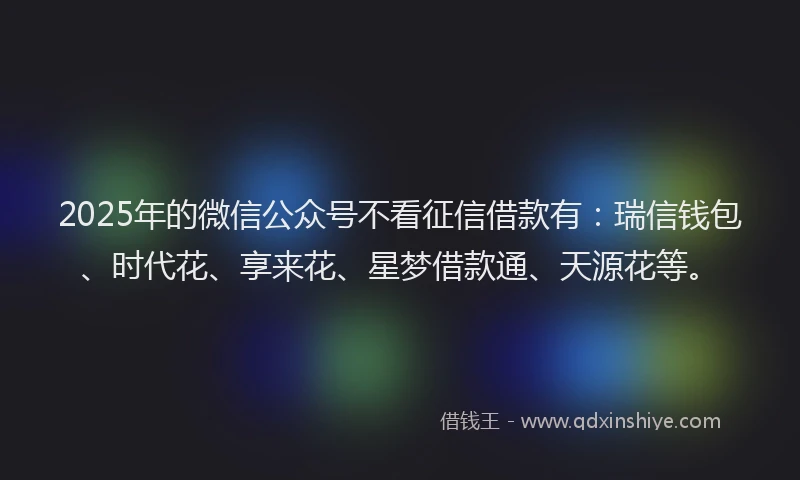 2025年的微信公众号不看征信借款有：瑞信钱包、时代花、享来花、星梦借款通、天源花等。